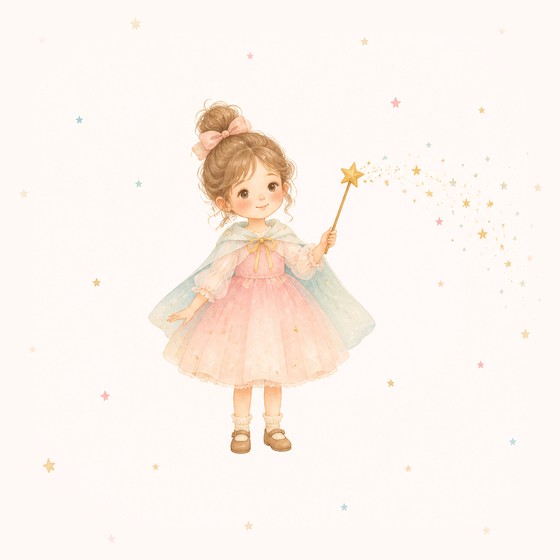 A little fairy girl waving a magic wand with sparkles